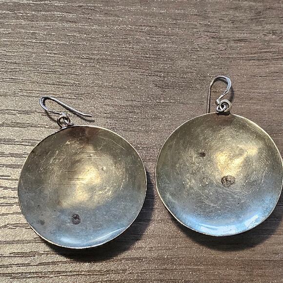 Vintage Tibetan Silver Round Earrings with Coral & Turquoise - Picture 2 of 6